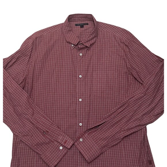 John Varvatos USA Red Plaid Long Sleeve Button-Up Shirt XXL 100% Cotton Made In - Picture 5 of 5